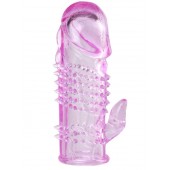 Розовая  гелевая насадка с клиторальным отростком - 13,5 см. - Toyfa Basic - в Благовещенске купить с доставкой