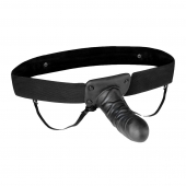 Чёрный полый страпон с вибрацией Unisex Vibrating Hollow Strap-On - 14 см. - Lux Fetish - купить с доставкой в Благовещенске