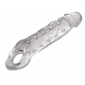 Прозразная закрытая насадка на пенис с поддержкой мошонки Clearly Ample Penis Enhancer - 22 см. - XR Brands - в Благовещенске купить с доставкой