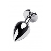 Серебристая коническая анальная пробка с красным кристаллом - 8 см. - ToyFa - купить с доставкой в Благовещенске