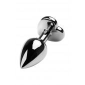 Серебристая коническая анальная пробка с красным кристаллом-сердечком - 7 см. - ToyFa - купить с доставкой в Благовещенске