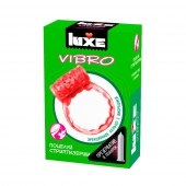 Розовое эрекционное виброкольцо Luxe VIBRO  Поцелуй стриптизёрши  + презерватив - Luxe - в Благовещенске купить с доставкой