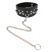 Черный ошейник с шипами и металлическим поводком-цепочкой - Notabu - купить с доставкой в Благовещенске