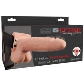 Телесный перезаряжаемый вибрострапон 7  Hollow Rechargeable Strap-on with Balls - 20,3 см. - Pipedream - купить с доставкой в Благовещенске