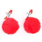 Зажимы для сосков с красным пушком - Notabu - купить с доставкой в Благовещенске