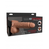 Кофейный перезаряжаемый вибрострапон 7  Hollow Rechargeable Strap-on with Balls - 20,3 см. - Pipedream - купить с доставкой в Благовещенске