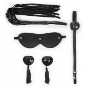 Эротический набор в черном цвете: маска, кляп, пэстисы, плётка - Notabu - купить с доставкой в Благовещенске