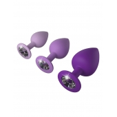 Набор из 3 фиолетовых анальных пробок со стразами Little Gems Trainer Set - Pipedream - купить с доставкой в Благовещенске
