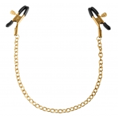 Чёрные с золотом зажимы на соски Gold Chain Nipple Clamps - Pipedream - купить с доставкой в Благовещенске