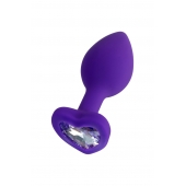 Фиолетовая анальная втулка Diamond Heart с прозрачным кристаллом - 7 см. - ToyFa - купить с доставкой в Благовещенске