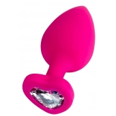 Розовая анальная втулка Diamond Heart с прозрачным кристаллом - 9,5 см. - ToyFa - купить с доставкой в Благовещенске