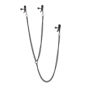 Черные зажимы на соски и клитор на цепочке DELUXE NIPPLE   CLIT CLAMPS - Dream Toys - купить с доставкой в Благовещенске