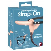 Телесный двойной вибрострапон с вибрацией Vibrating Double Strap-On - 15 см. - Orion - купить с доставкой в Благовещенске