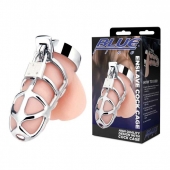 Серебристая металлическая клетка для члена с замком Enslave Cock Cage - BlueLine - купить с доставкой в Благовещенске