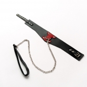 Черный широкий ошейник с красным декором и поводком - Crazy Handmade - купить с доставкой в Благовещенске