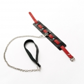 Черный ошейник с красным ремешком и поводком - Crazy Handmade - купить с доставкой в Благовещенске