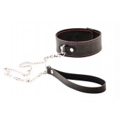 Черный широкий ошейник с красной строчкой и поводком - Crazy Handmade - купить с доставкой в Благовещенске