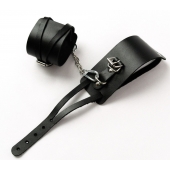 Черные кожаные оковы с креплением в виде веревочек - Crazy Handmade - купить с доставкой в Благовещенске