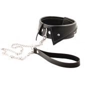 Черный ошейник-воротничок с металлическим поводком - Crazy Handmade - купить с доставкой в Благовещенске