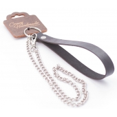 Серебристый металлический поводок с кожаной черной ручкой - 80 см. - Crazy Handmade - купить с доставкой в Благовещенске
