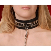 Чёрный ошейник с цепочками и поводком - Sitabella - купить с доставкой в Благовещенске