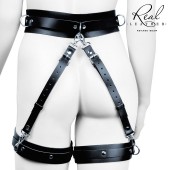 Черный кожаный пояс с гартерами - S-M - Notabu - купить с доставкой в Благовещенске