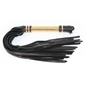 Чёрная кожаная плетка с золотистой рукоятью - 50 см. - БДСМ Арсенал - купить с доставкой в Благовещенске