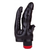 Чёрный вибромассажёр с двумя стволами и лепестками - 17 см. - LOVETOY (А-Полимер)