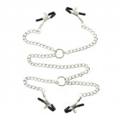 Серебристые зажимы для сосков и половых губ на тонкой цепочке - Notabu - купить с доставкой в Благовещенске