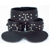 Набор БДСМ-аксессуаров из мягкой кожи черного цвета - БДСМ Арсенал - купить с доставкой в Благовещенске
