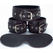 Набор БДСМ-аксессуаров из мягкой кожи черного цвета - БДСМ Арсенал - купить с доставкой в Благовещенске