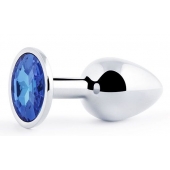 Анальное украшение BUTT PLUG  Small с синим кристаллом - 7 см. - Anal Jewelry Plug - купить с доставкой в Благовещенске