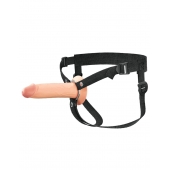 Телесный полый страпон на черных ремнях Hollow Silicone Strap-on - 17,8 см. - Pipedream - купить с доставкой в Благовещенске