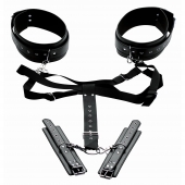 Черная бондажная система Acquire Easy Access Thigh Harness with Wrist Cuffs - XR Brands - купить с доставкой в Благовещенске