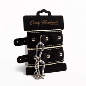Черные скругленные наручники с мягкой бежевой подкладкой - Crazy Handmade - купить с доставкой в Благовещенске