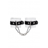 Бело-черные кожаные наручники с одним ремешком с люверсами - Pecado - купить с доставкой в Благовещенске