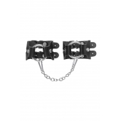 Черные кожаные наручники-браслеты из двух ремешков - Pecado - купить с доставкой в Благовещенске