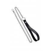 Поводок с ручкой из черной натуральной кожи и карабином для ошейника - Pecado - купить с доставкой в Благовещенске