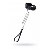 Кожаный двухслойный ошейник с белой строчкой и поводком - Pecado - купить с доставкой в Благовещенске