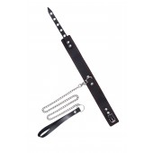 Кожаный двухслойный ошейник с красной строчкой и поводком - Pecado - купить с доставкой в Благовещенске