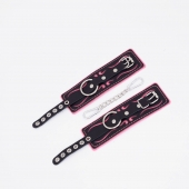 Черно-розовые кожаные наручники с розовой строчкой - Crazy Handmade - купить с доставкой в Благовещенске
