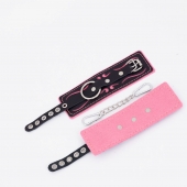 Черно-розовые кожаные наручники с розовой строчкой - Crazy Handmade - купить с доставкой в Благовещенске