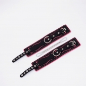 Черно-розовые кожаные оковы с розовой строчкой - Crazy Handmade - купить с доставкой в Благовещенске