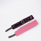 Черно-розовые кожаные оковы с розовой строчкой - Crazy Handmade - купить с доставкой в Благовещенске