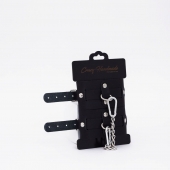 Черные кожаные оковы с хромированной фурнитурой - Crazy Handmade - купить с доставкой в Благовещенске