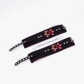Черные кожаные оковы с красным декором и строчкой - Crazy Handmade - купить с доставкой в Благовещенске