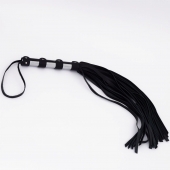Черный кожаный флоггер со стальной ручкой - 45 см. - Crazy Handmade - купить с доставкой в Благовещенске