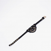 Черный фигурный кожаный ошейник с золотистой фурнитурой - Crazy Handmade - купить с доставкой в Благовещенске