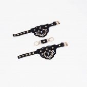 Черные наручники с золотистой фурнитурой - Crazy Handmade - купить с доставкой в Благовещенске