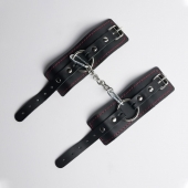 Черные кожаные наручники с красной строчкой - Crazy Handmade - купить с доставкой в Благовещенске